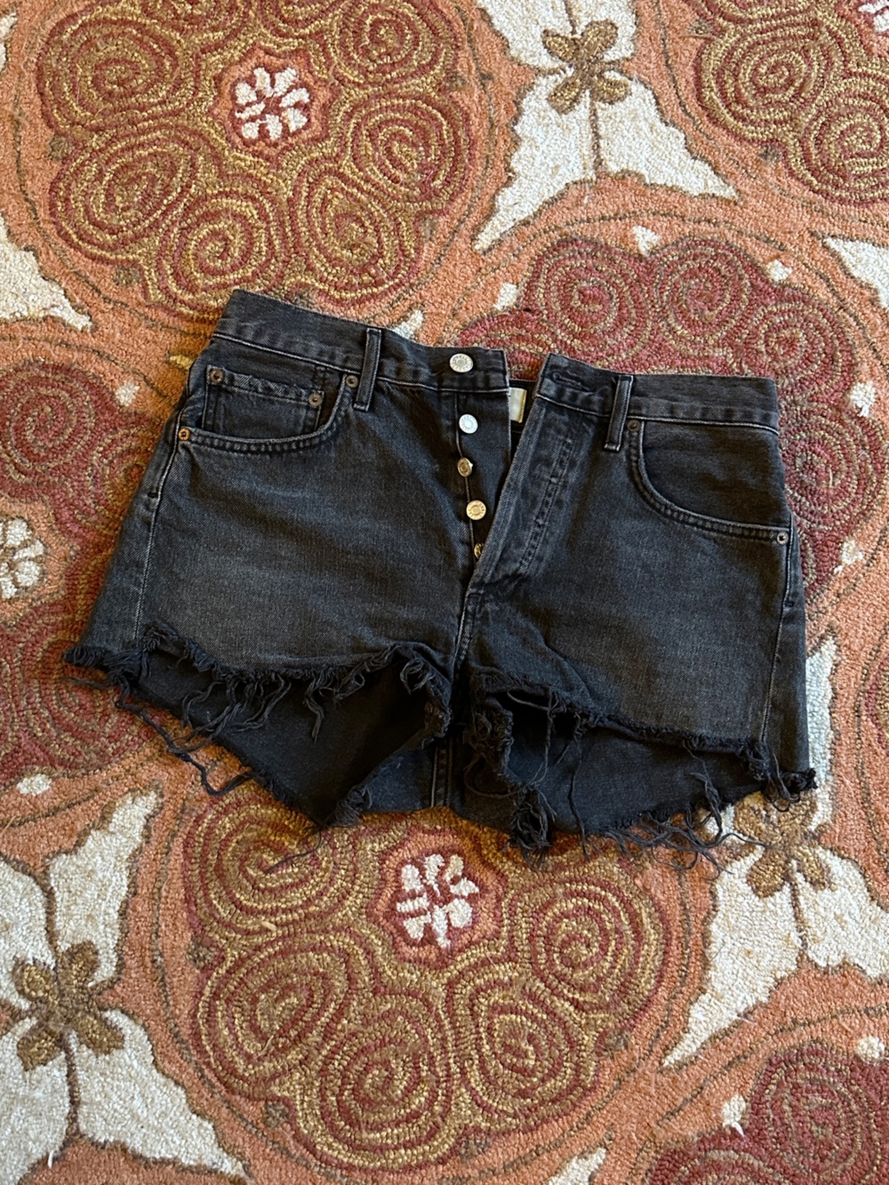 Agolde Black Frayed Hem High-Rise Denim Shorts